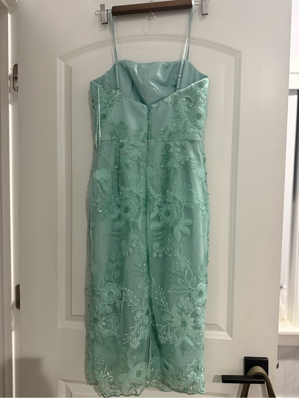 Dress the Population Mint Green Spaghetti-Strap Embroidered Midi Dress - Picture 6 of 7